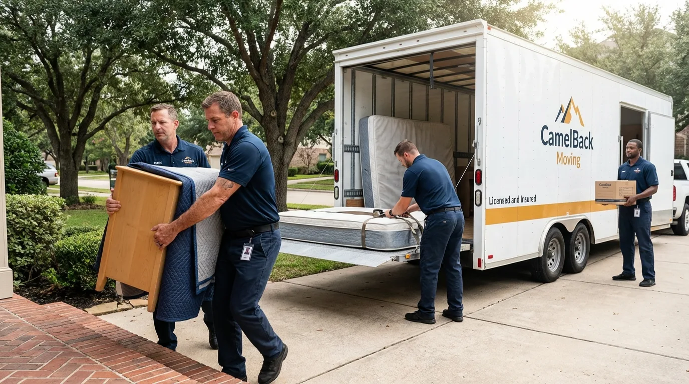 Crew loading residential truck for cross-state move from Wellsville, UT